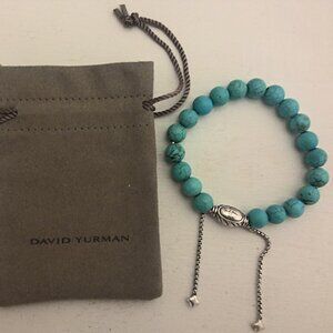 David Yurman Sterling Silver 8mm Spiritual Beaded Ball Turquoise Bracelet